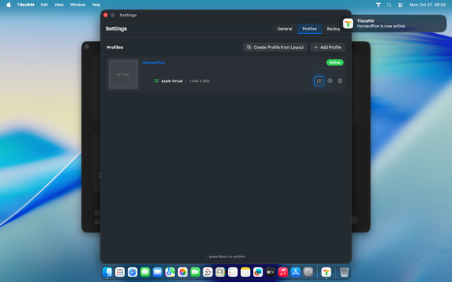 Opening the profile editor