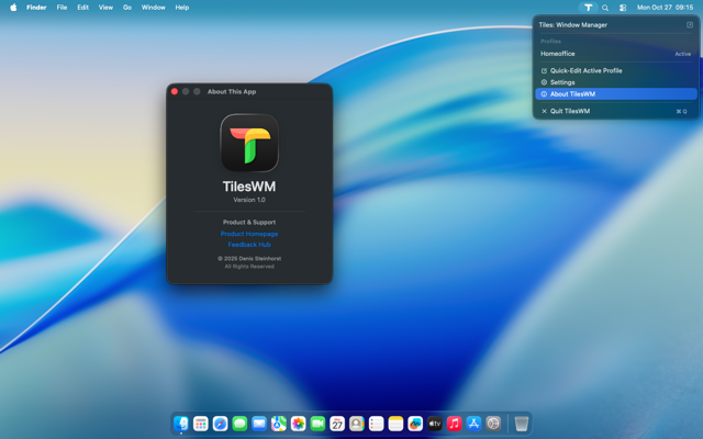 About dialog showing version and links