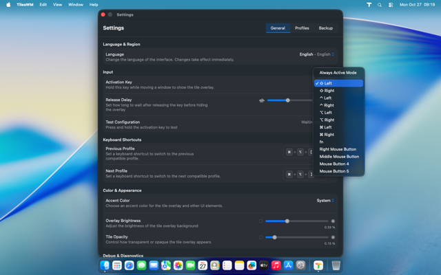 Activation key selection interface