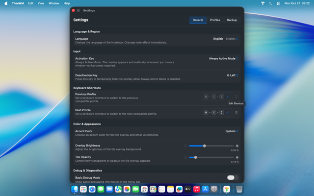 Keyboard shortcuts list