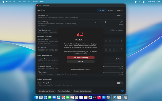 Reset everything confirmation dialog